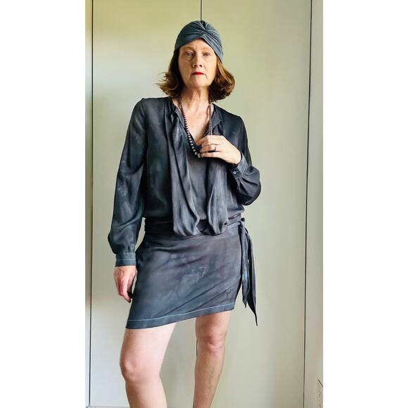 Diane Von Furstenberg Silk Y2K Does 40s Dress Mini Grey Tie Dye Print - Picture 4 of 10